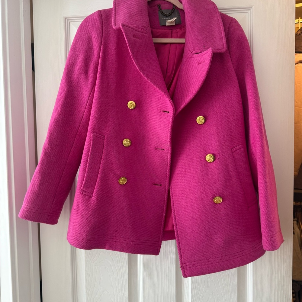 J. Crew Pink Pea Coat with Gold Accents